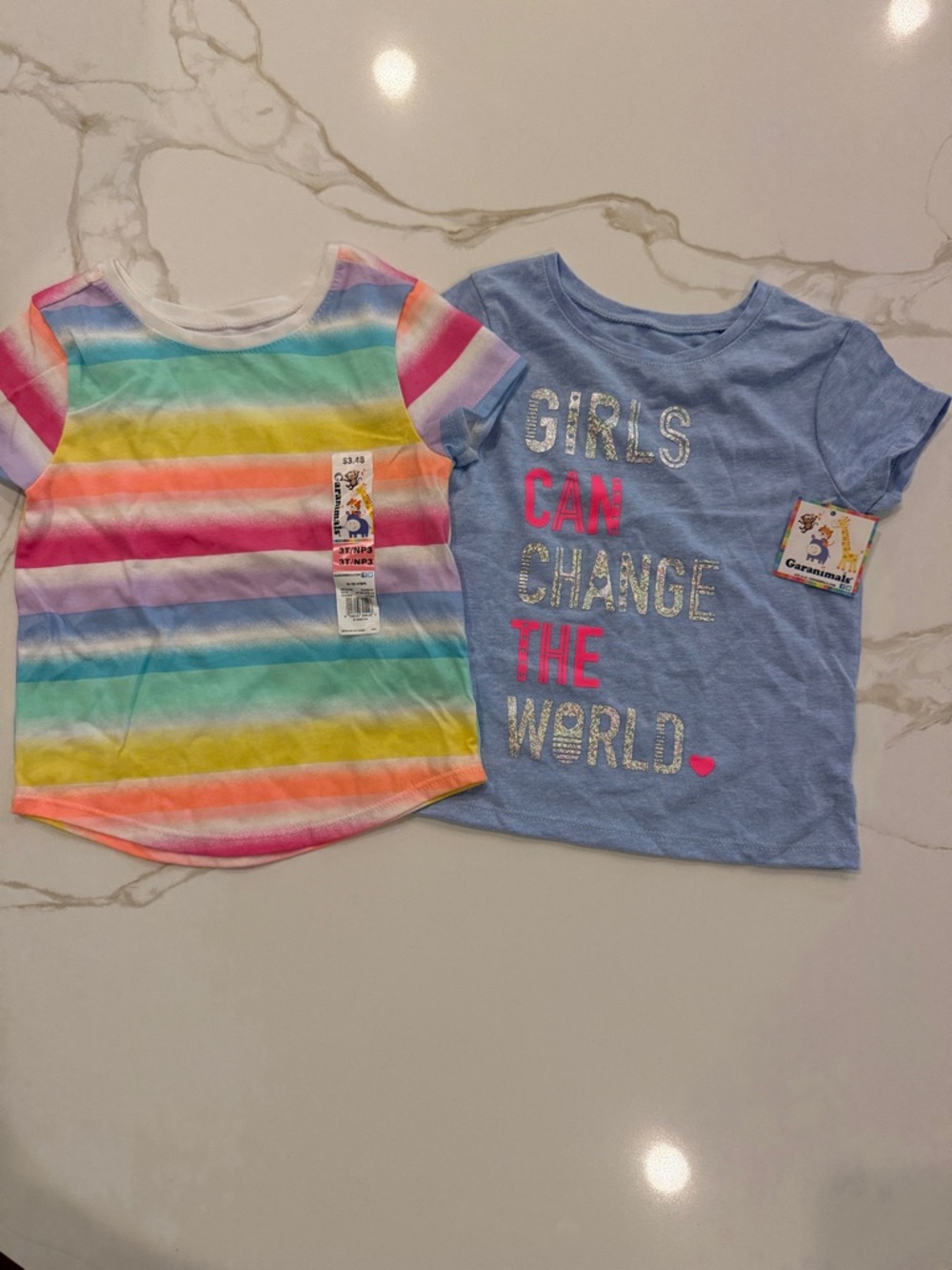 Garanimals Rainbow Stripe Tee & Blue 'Girls Can Change The World' Tee